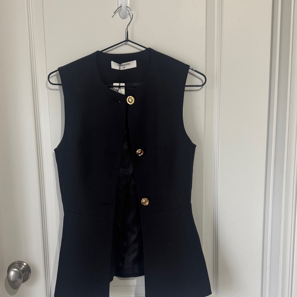 Commense Black Sleeveless Top with Gold Buttons